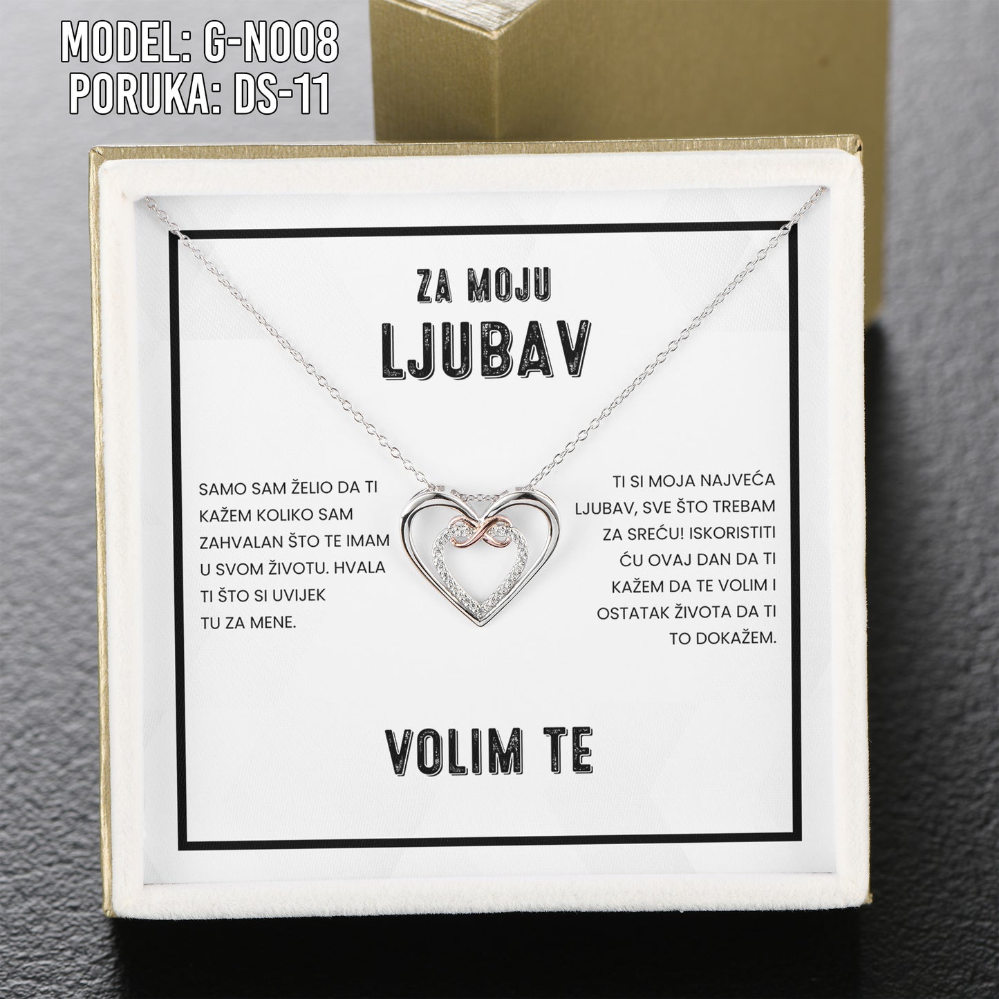 Za Moju Ljubav - 925 Srebreni Lančić Srce- Poklon za Djevojku/Suprugu sa Porukom - G-N008