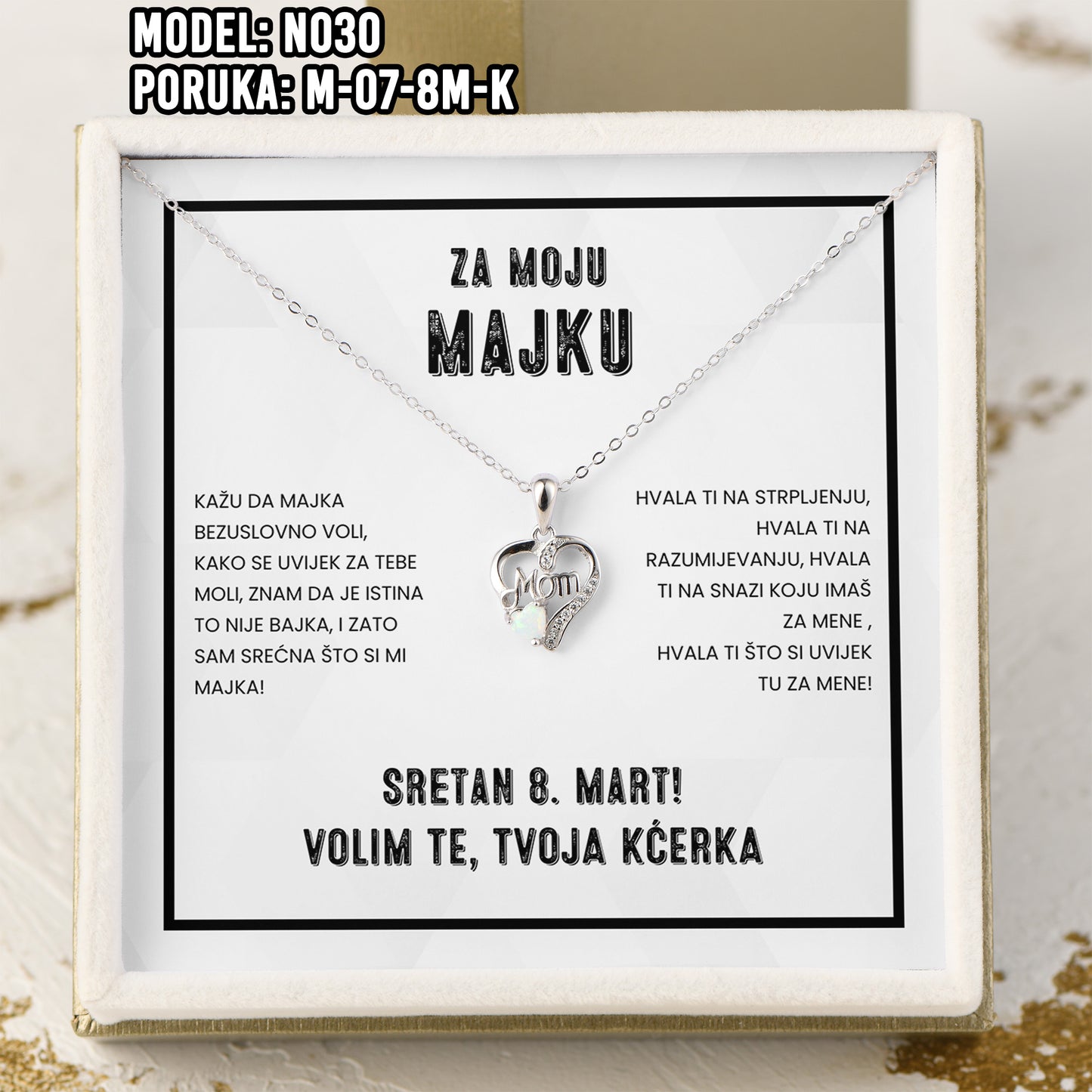 Poklon za 8. Mart za Majku - 925 Srebreni Lančić sa Emotivnom Posvetom