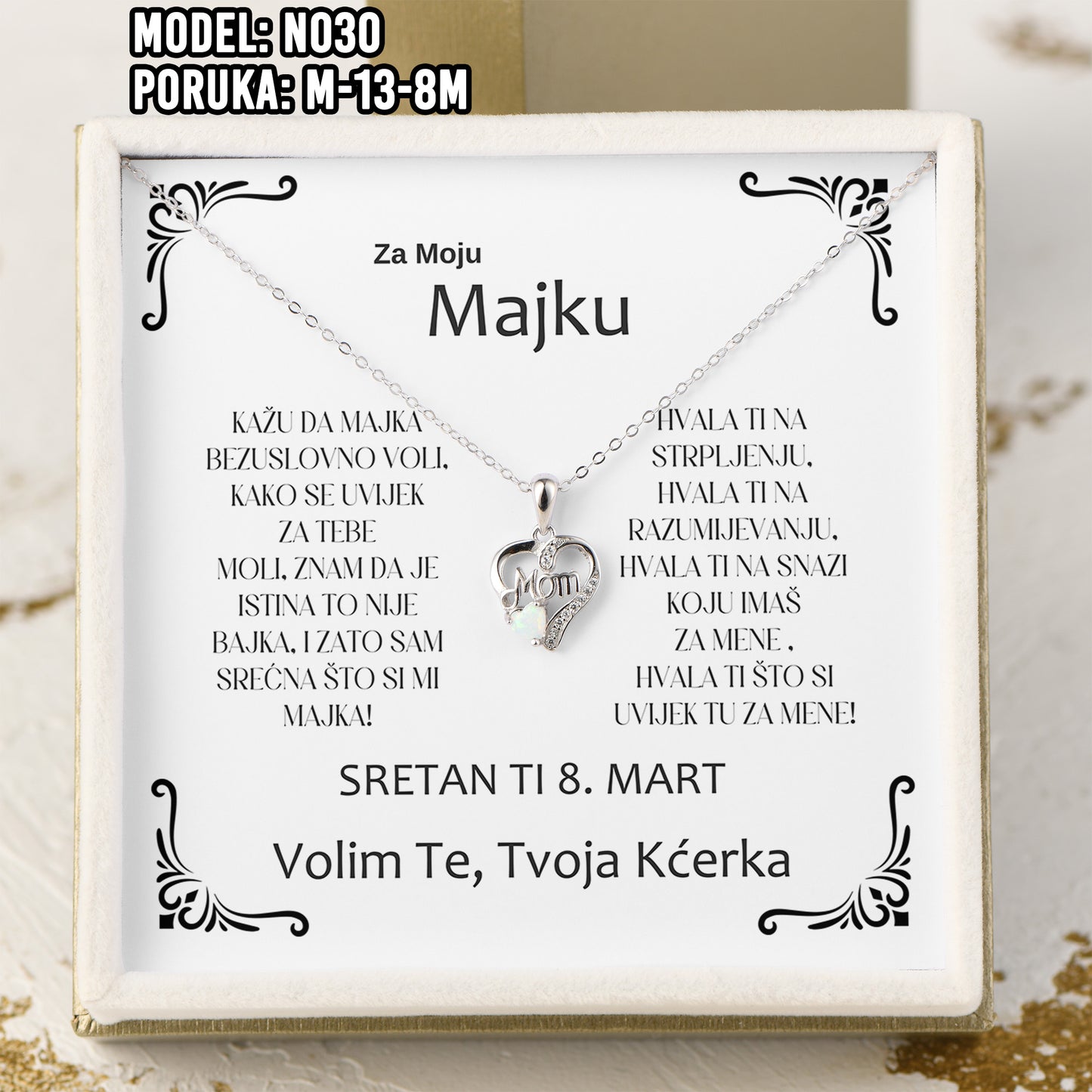 Poklon za 8. Mart za Majku - 925 Srebreni Lančić sa Emotivnom Posvetom