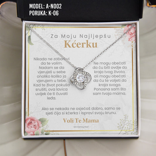Za Moju Kćerku - 925 Srebreni Lančić - Poklon za Kćerku sa Porukom od Mame - Voli Te Mama