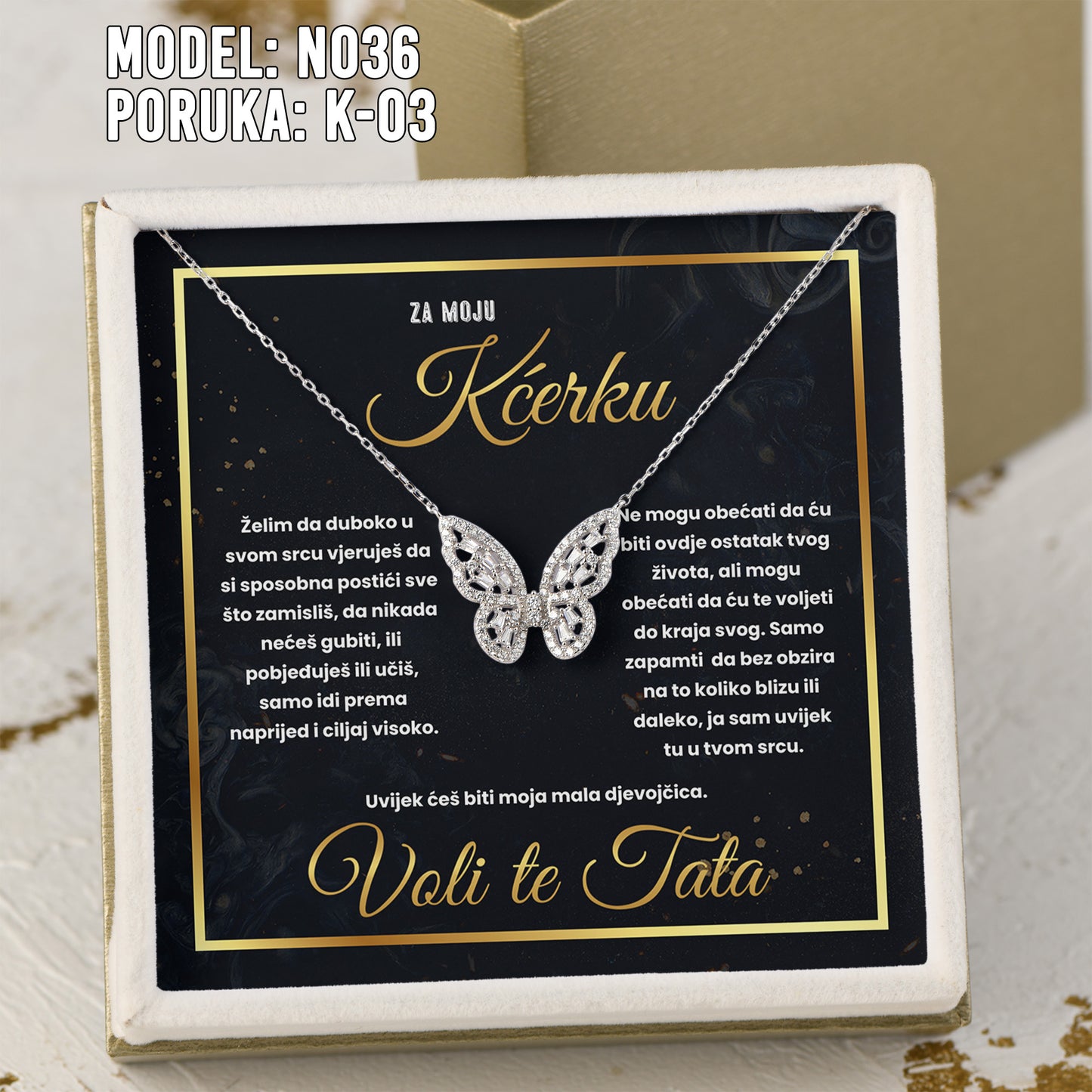 Za Moju Kćerku - 925 Srebreni Lančić Leptir - Poklon za Kćerku sa Porukom od Tate
