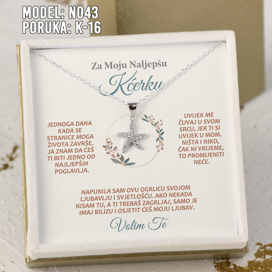 Za Moju Najlepšu Kćerku - 925 Srebreni Lančić Morska Zvijezda - Poklon za Kćerku Volim Te