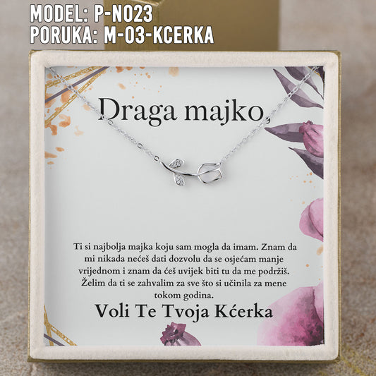 Draga Majko - 925 Srebreni Lančić - Poklon za Mamu sa Porukom od Kćerke - Voli te Tvoja Kćerka