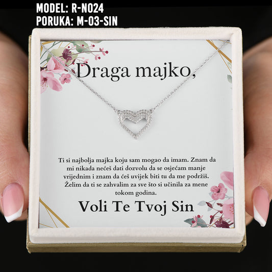Draga Majko - 925 Srebreni Srce Lančić - Poklon za Mamu od Sina