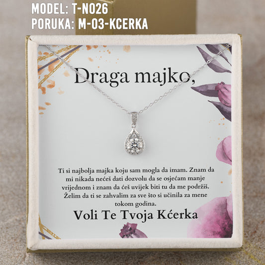Draga Majko - 925 Srebreni Lančić - Poklon za Mamu sa Porukom od Kćerke - Voli Te Tvoja Kćerka