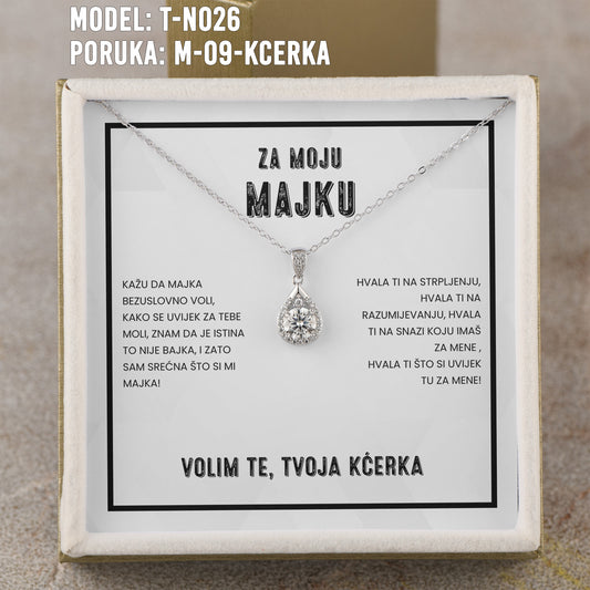 Za Moju Majku - 925 Srebreni Lančić - Poklon za Mamu sa Porukom od Kćerke - Volim Te, Tvoja Kćerka