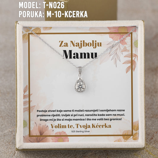 Za Najbolju Mamu - 925 Srebreni Lančić - Poklon za Mamu sa Porukom od Kćerke - Volim Te, Tvoja Kćerka