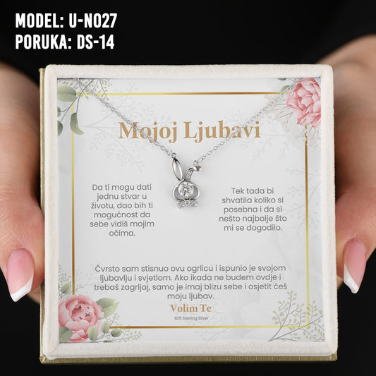 Mojoj Ljubavi- 925 Srebreni Lančić Bunny- Poklon za Suprugu/Djevojku sa Porukom Volim Te