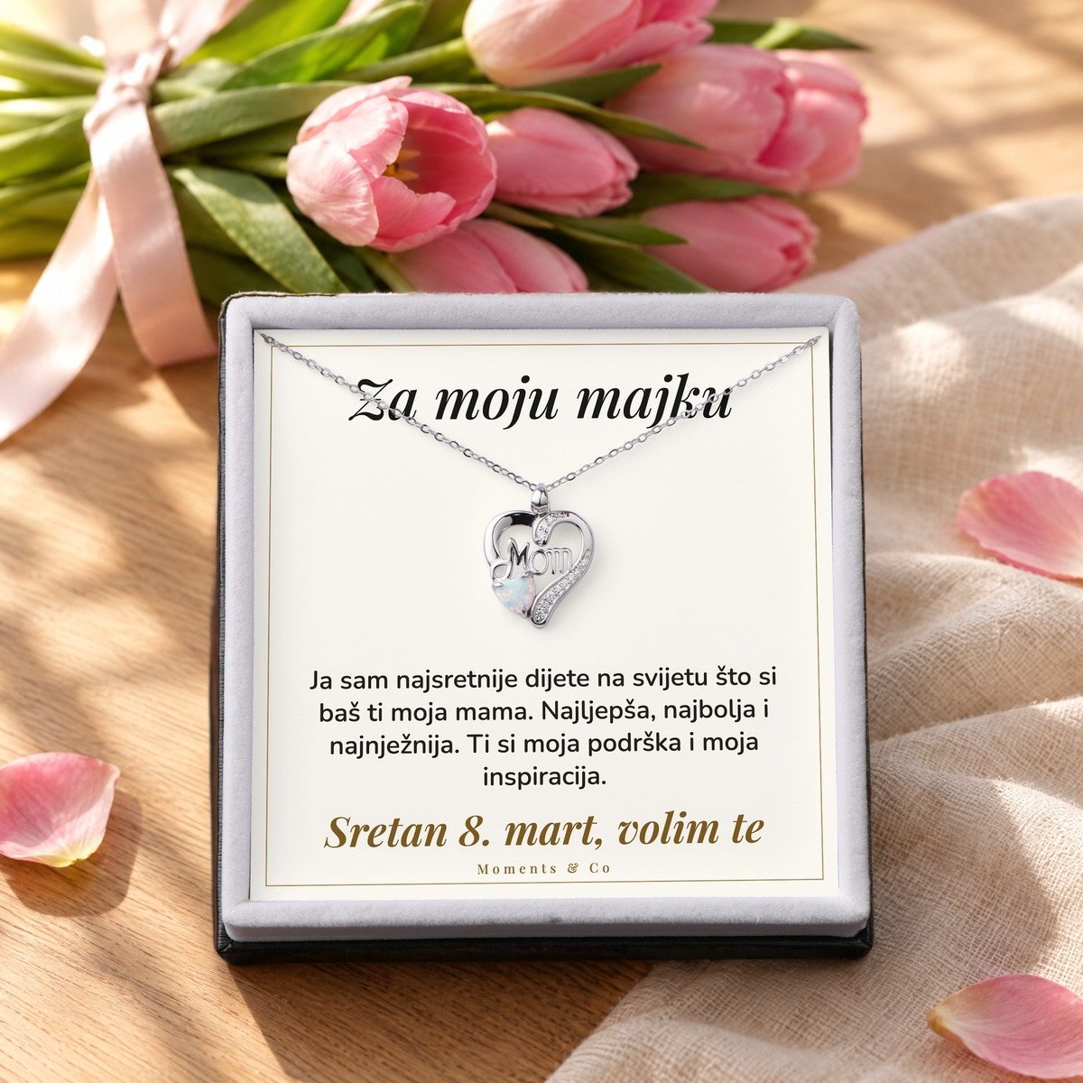 Kartica Za moju majku za 8. mart uz srebrni lančić