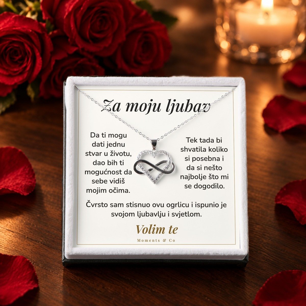 Kartica Za moju ljubav uz lančić srce beskonačnosti