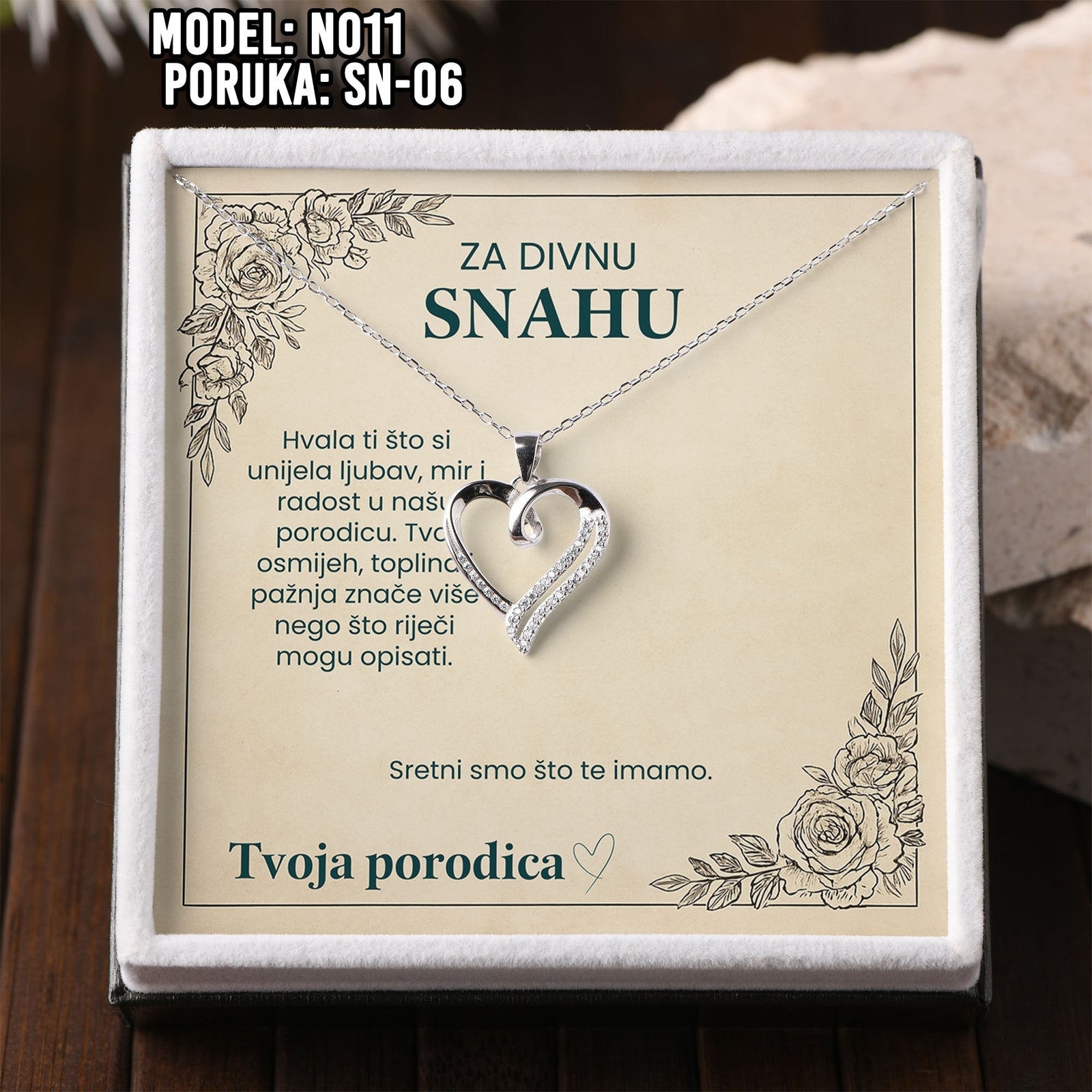Poklon za Snahu – 925 Srebrena Srce Ogrlica sa Posvetom