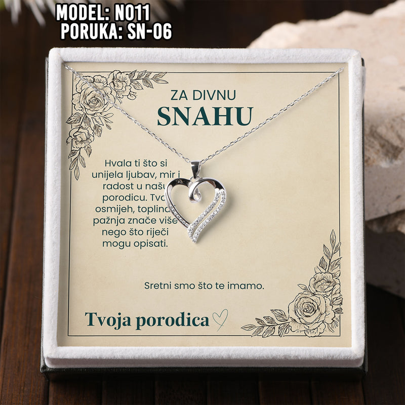 Poklon za Snahu – 925 Srebrena Srce Ogrlica sa Posvetom