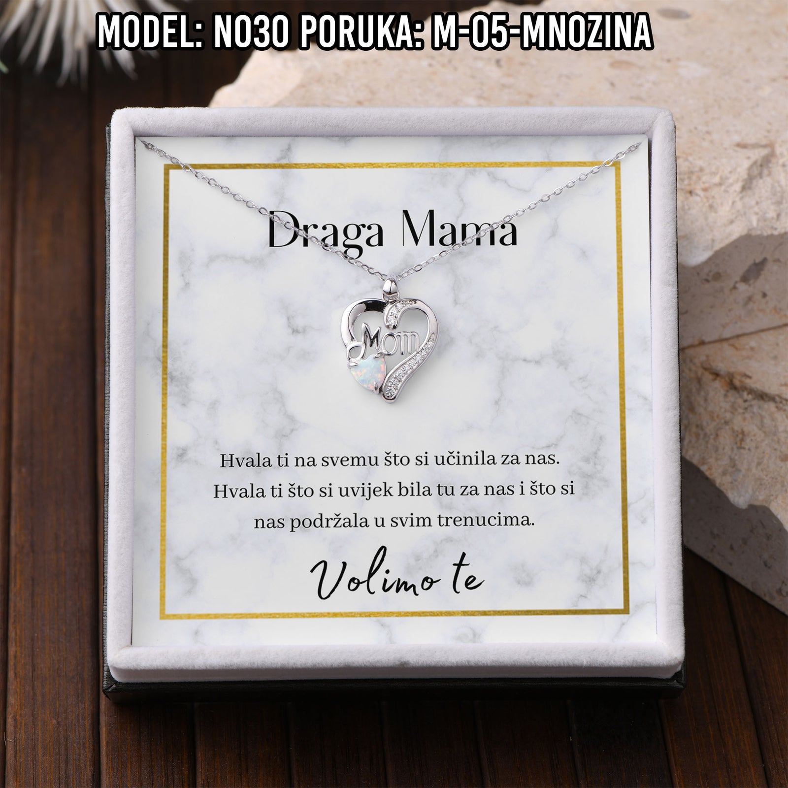 925 Srebreni Lančić Mom Opal - Poklon za Mamu - N030