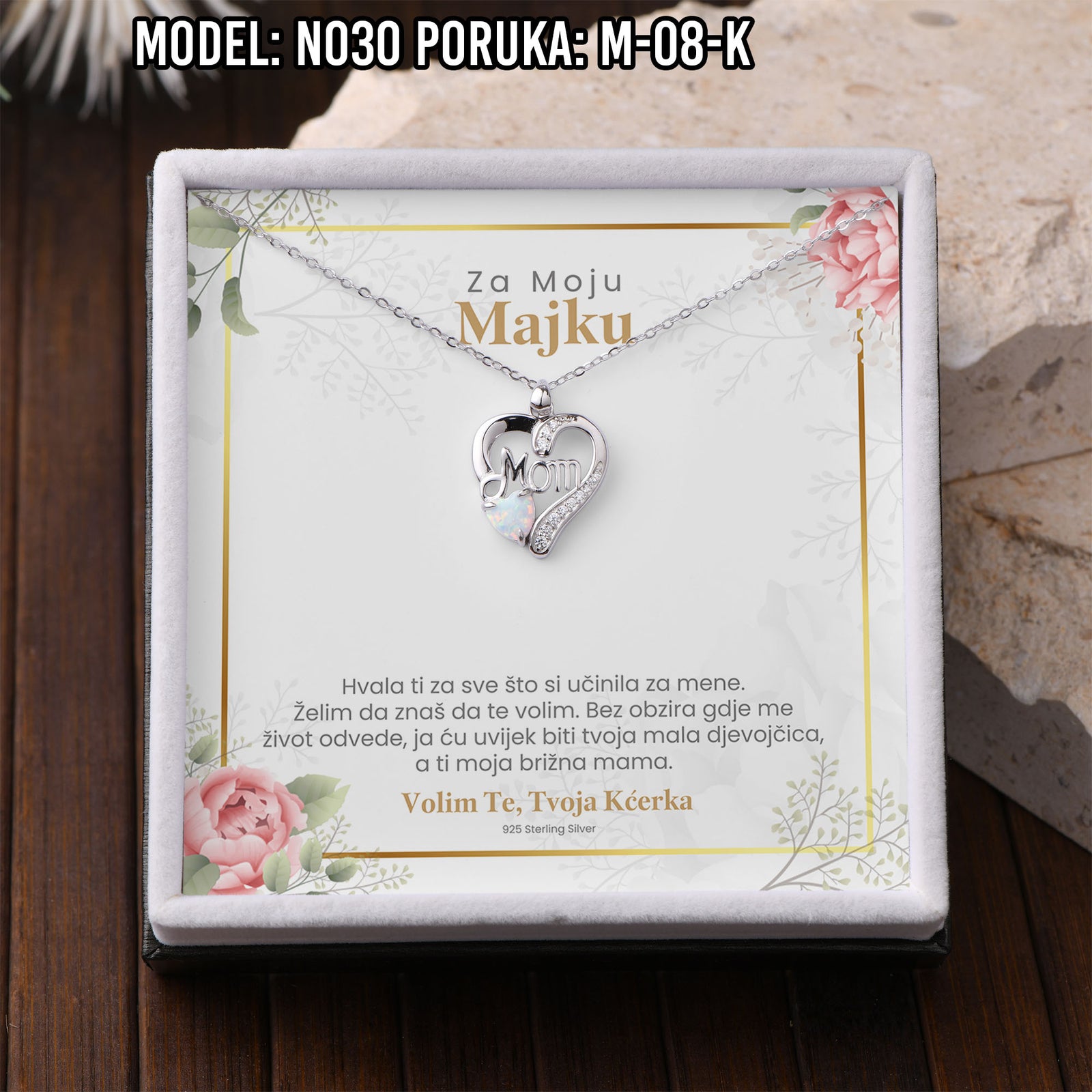 925 Srebreni Lančić Mom Opal - Poklon za Mamu - N030