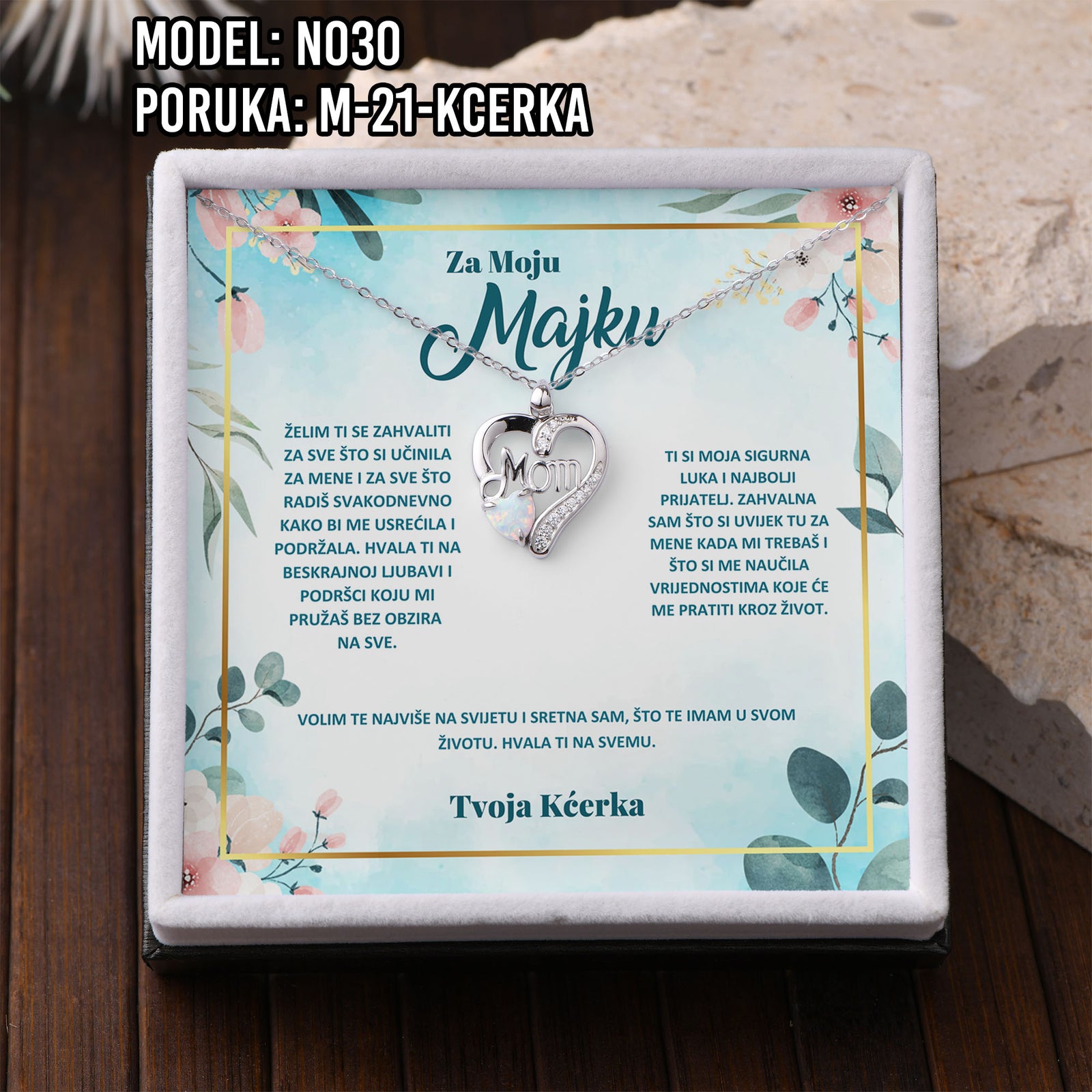 Ogrlica „Mom“ – 925 Srebro s Emotivnom Porukom za Mamu