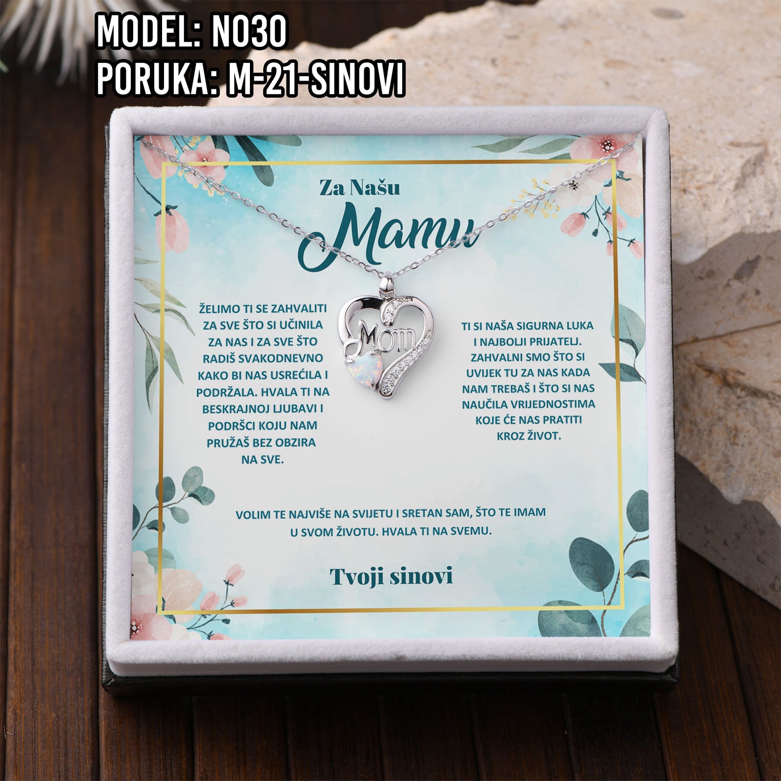 Ogrlica „Mom“ – 925 Srebro s Emotivnom Porukom za Mamu