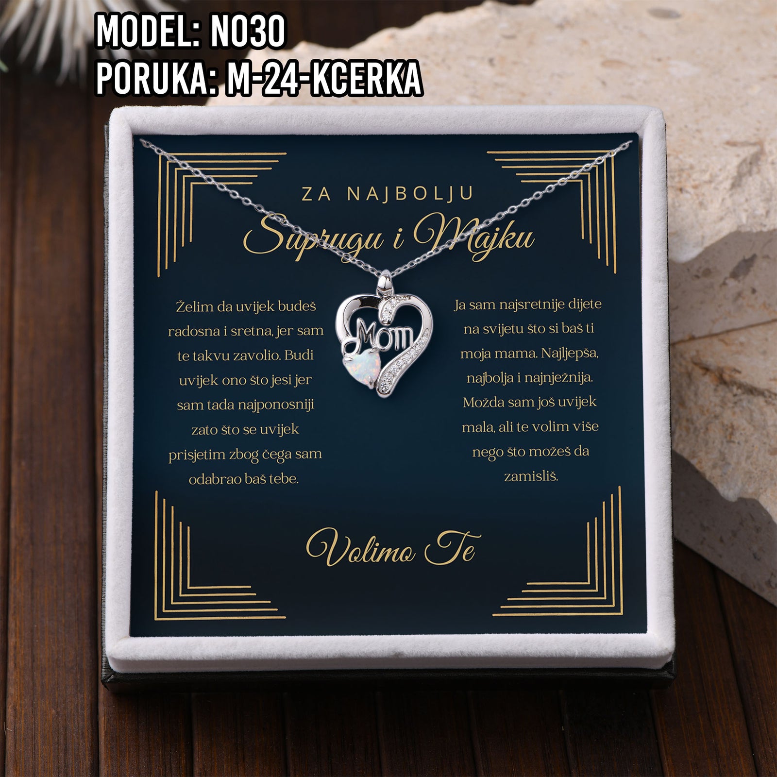 Ogrlica „Mom“ – 925 Srebro s Emotivnom Porukom za Mamu