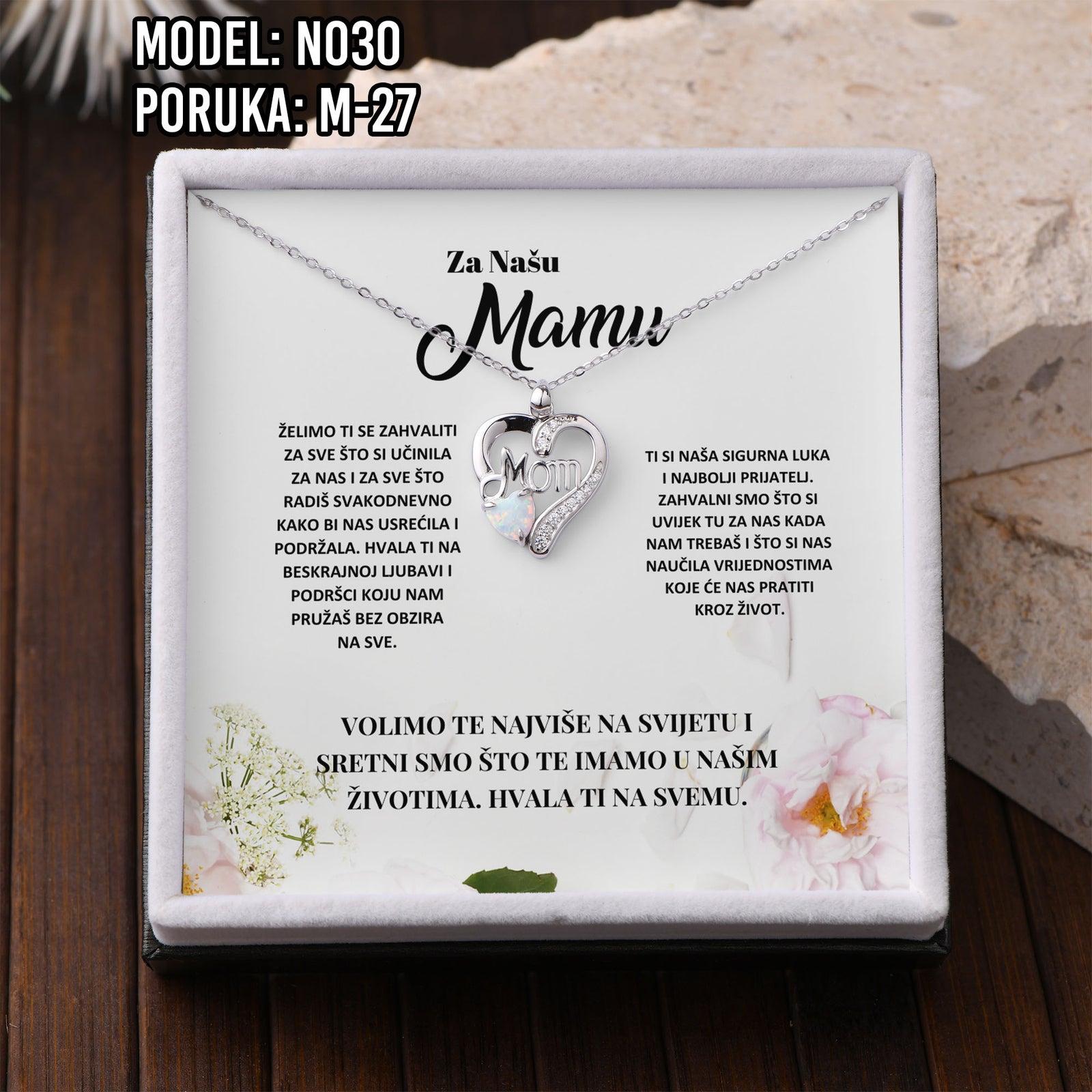 Ogrlica „Mom“ – 925 Srebro s Emotivnom Porukom za Mamu