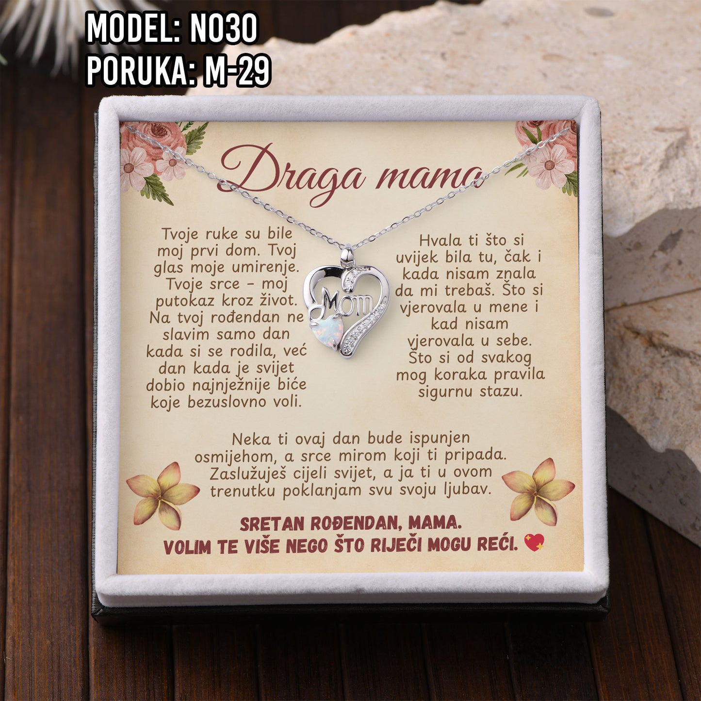 Ogrlica „Mom“ – 925 Srebro s Emotivnom Porukom za Mamu