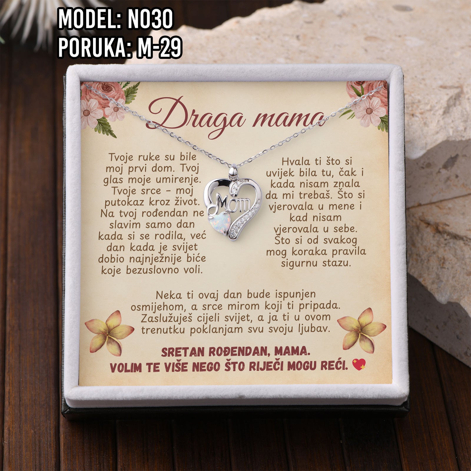 Ogrlica „Mom“ – 925 Srebro s Emotivnom Porukom za Mamu
