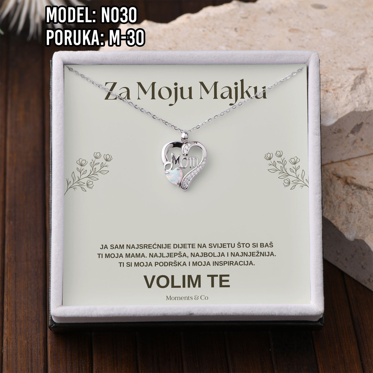 Ogrlica „Mom“ – 925 Srebro s Emotivnom Porukom za Mamu
