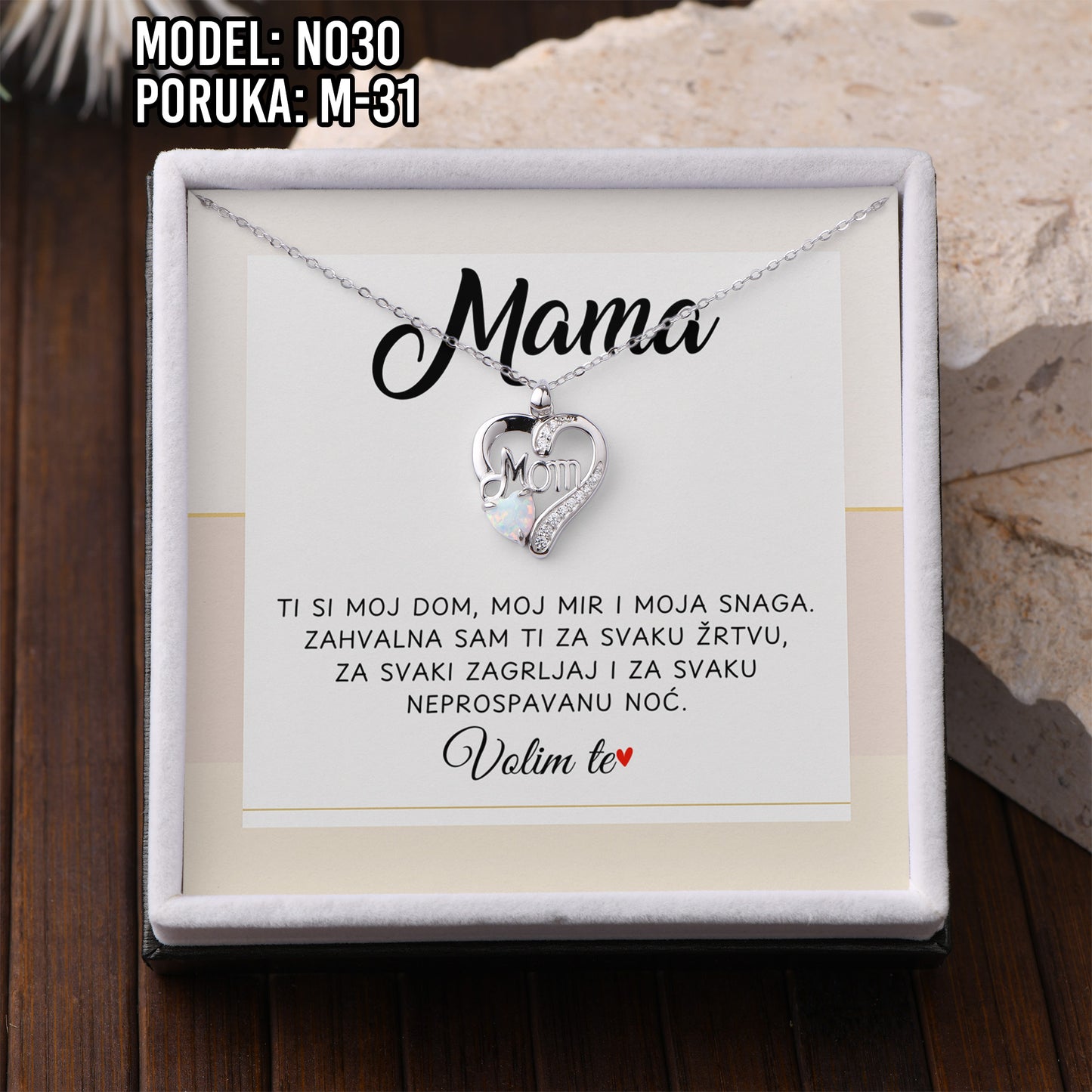 RASPRODAJA - Mama – Srebrni 925 lančić s opalom - Poklon za Mamu od Kćerke