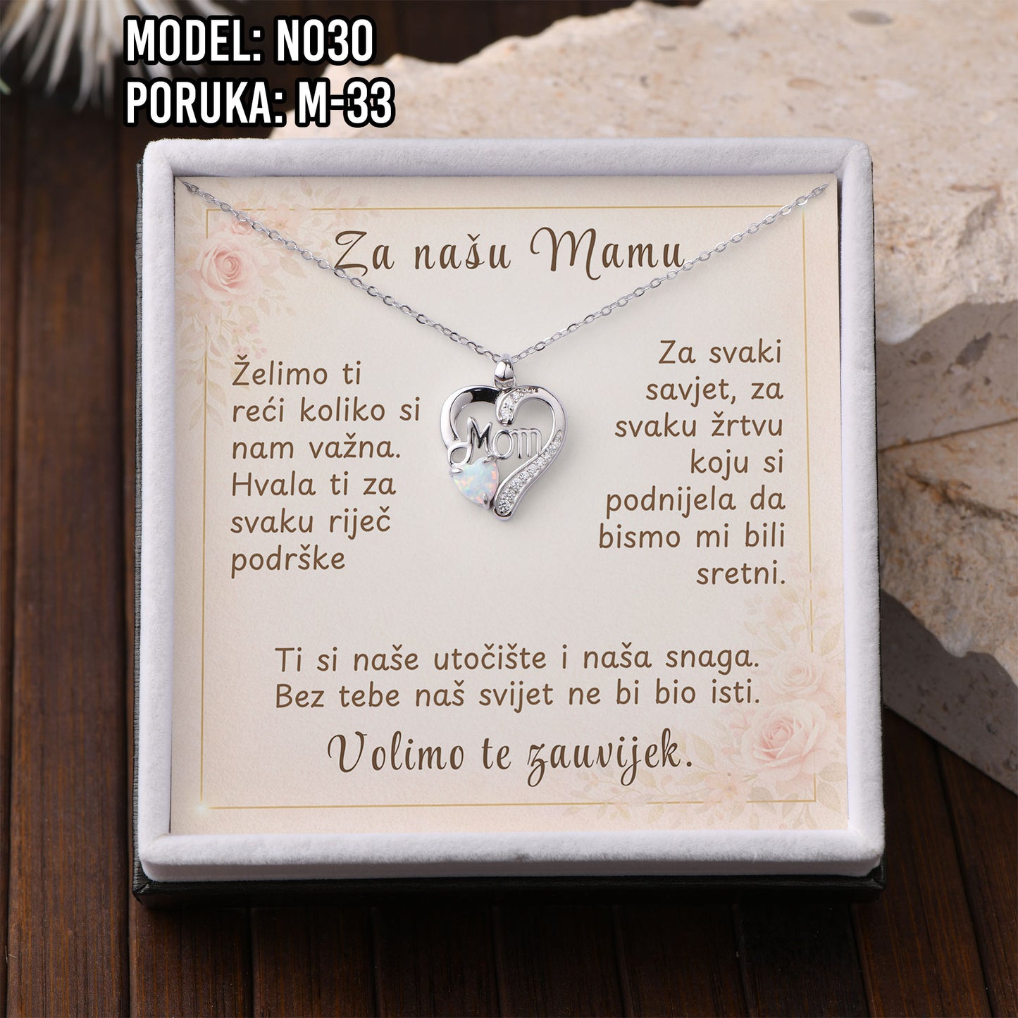 Ogrlica „Mom“ – 925 Srebro s Emotivnom Porukom za Mamu