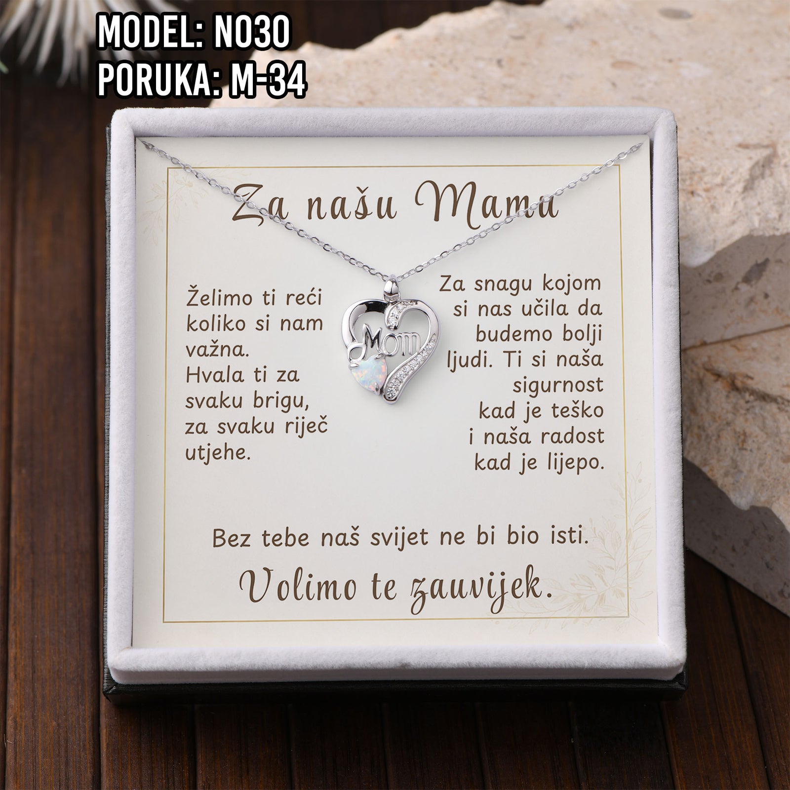 Ogrlica „Mom“ – 925 Srebro s Emotivnom Porukom za Mamu