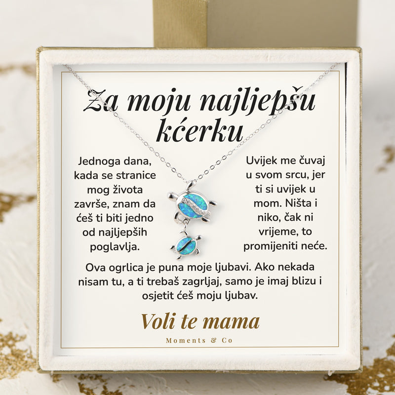 Lančić s kornjačama u poklon kutiji s karticom Za moju najljepšu kćerku