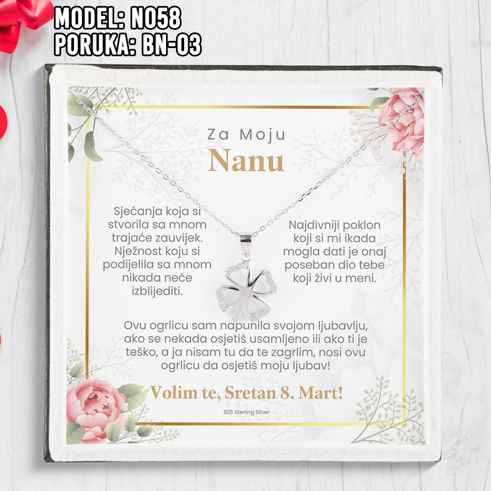 Poklon za Baku/Nanu za 8. Mart - 925 Srebreni Lančić sa Emotivnom Posvetom
