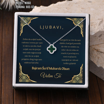 Poklon za Bajram za voljenu osobu – ogrlica sa djetelinom sa 4 lista i porukom