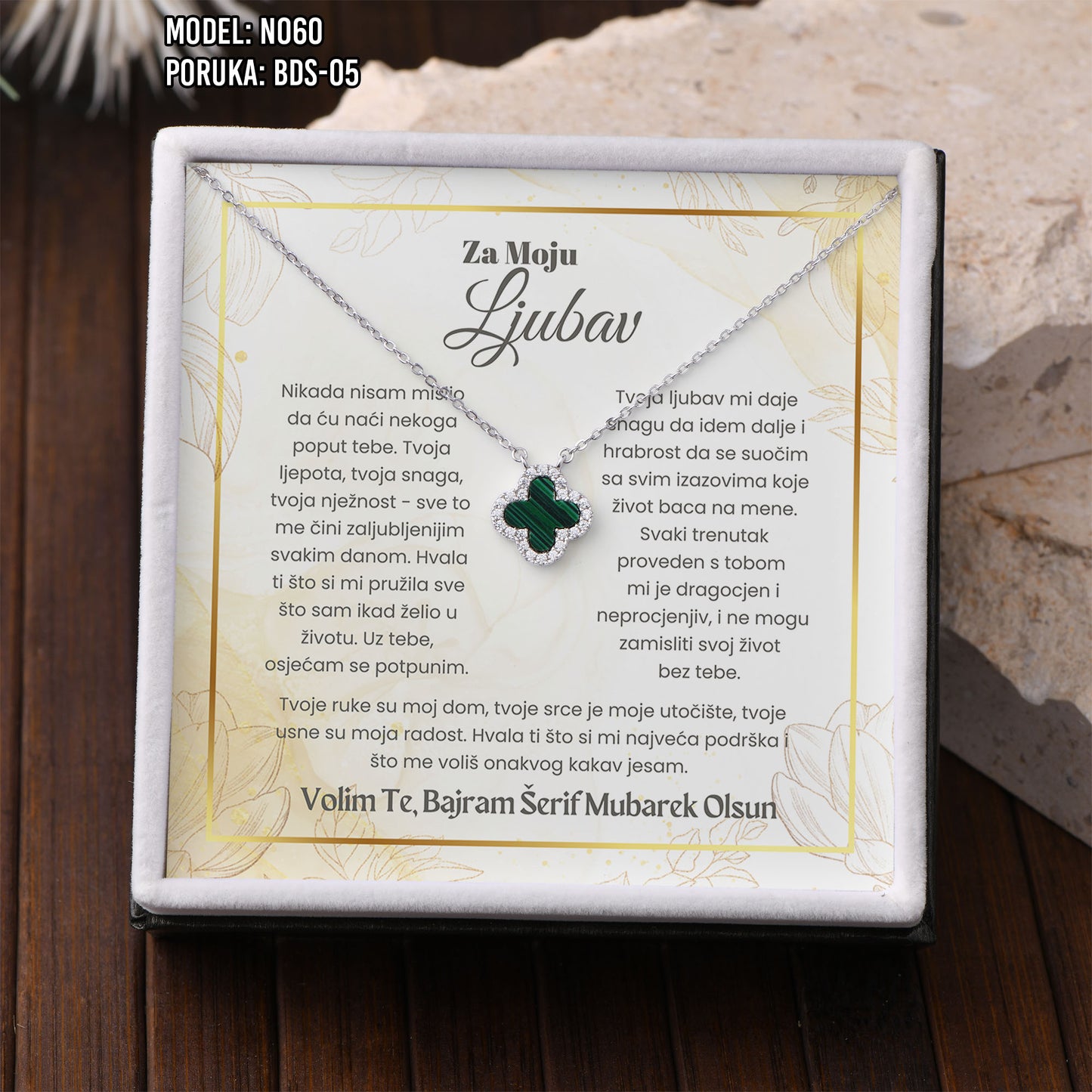 Poklon za Bajram za voljenu osobu – ogrlica sa djetelinom sa 4 lista i porukom
