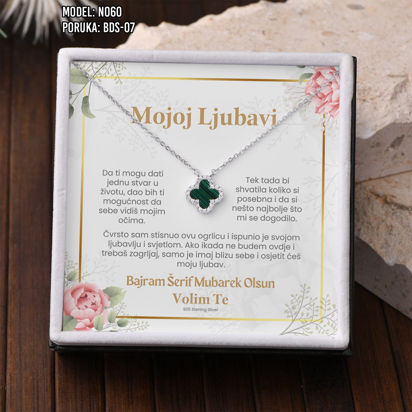 Poklon za Bajram za voljenu osobu – ogrlica sa djetelinom sa 4 lista i porukom