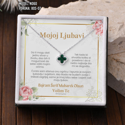 Poklon za Bajram za voljenu osobu – ogrlica sa djetelinom sa 4 lista i porukom