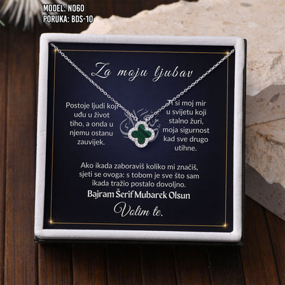 Poklon za Bajram za voljenu osobu – ogrlica sa djetelinom sa 4 lista i porukom