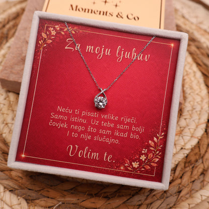 925 Srebrni Lančić s Moissanite Kamenom – Za moju ljubav (Poklon set)