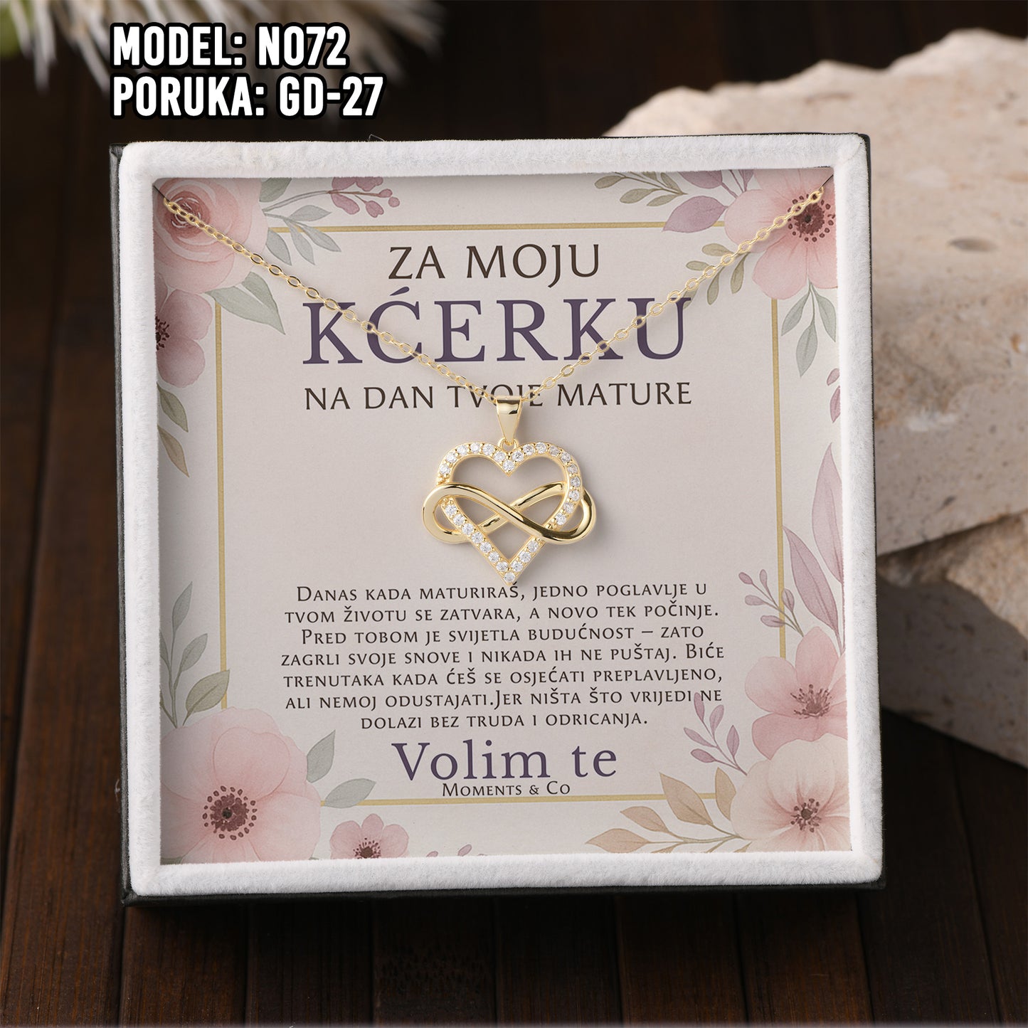 Maturski Poklon za Kćerku ili Sestru – 925 Srebrni Lančić Privjeskom (14k Pozlata)