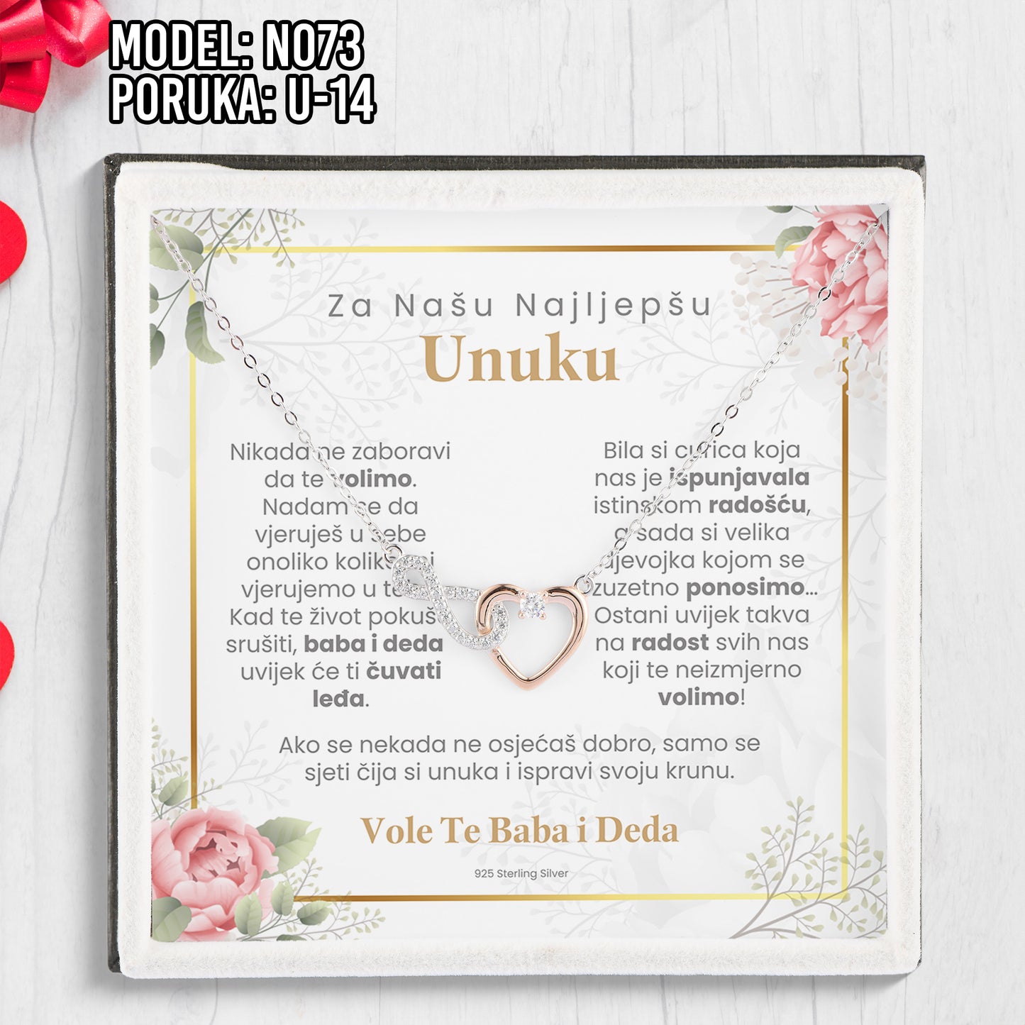 Poklon za Unuku - 925 Srebreni Lančić sa Emotivnom Posvetom
