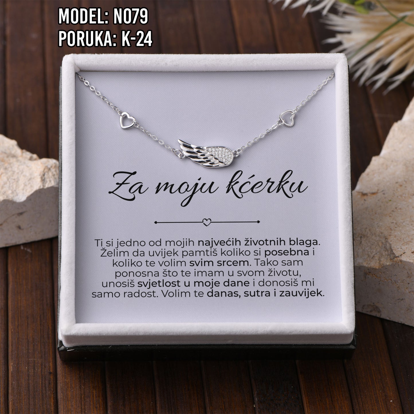 Narukvica “Krilo anđela” – Poklon za Kćerku | 925 srebro + poruka
