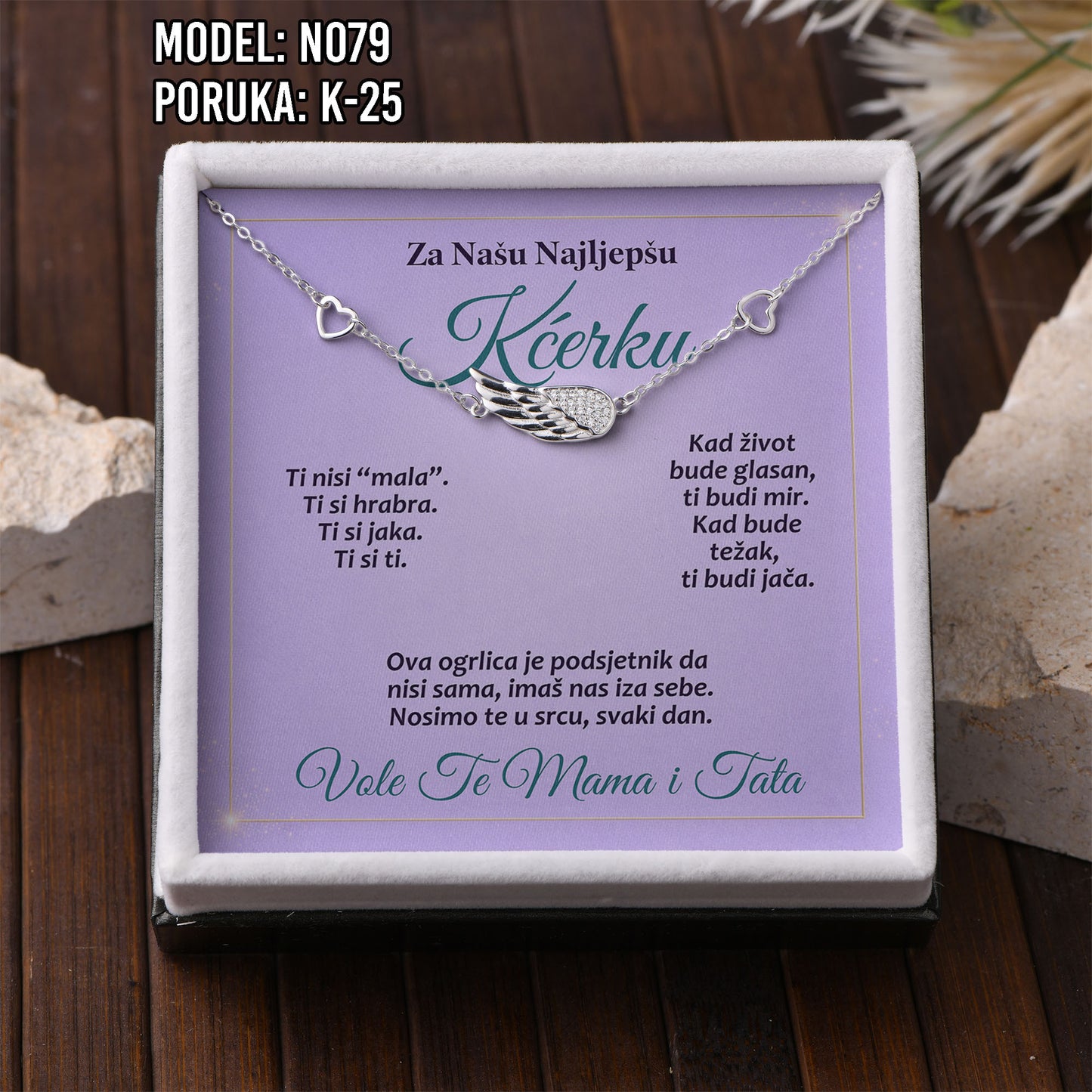Narukvica “Krilo anđela” – Poklon za Kćerku | 925 srebro + poruka