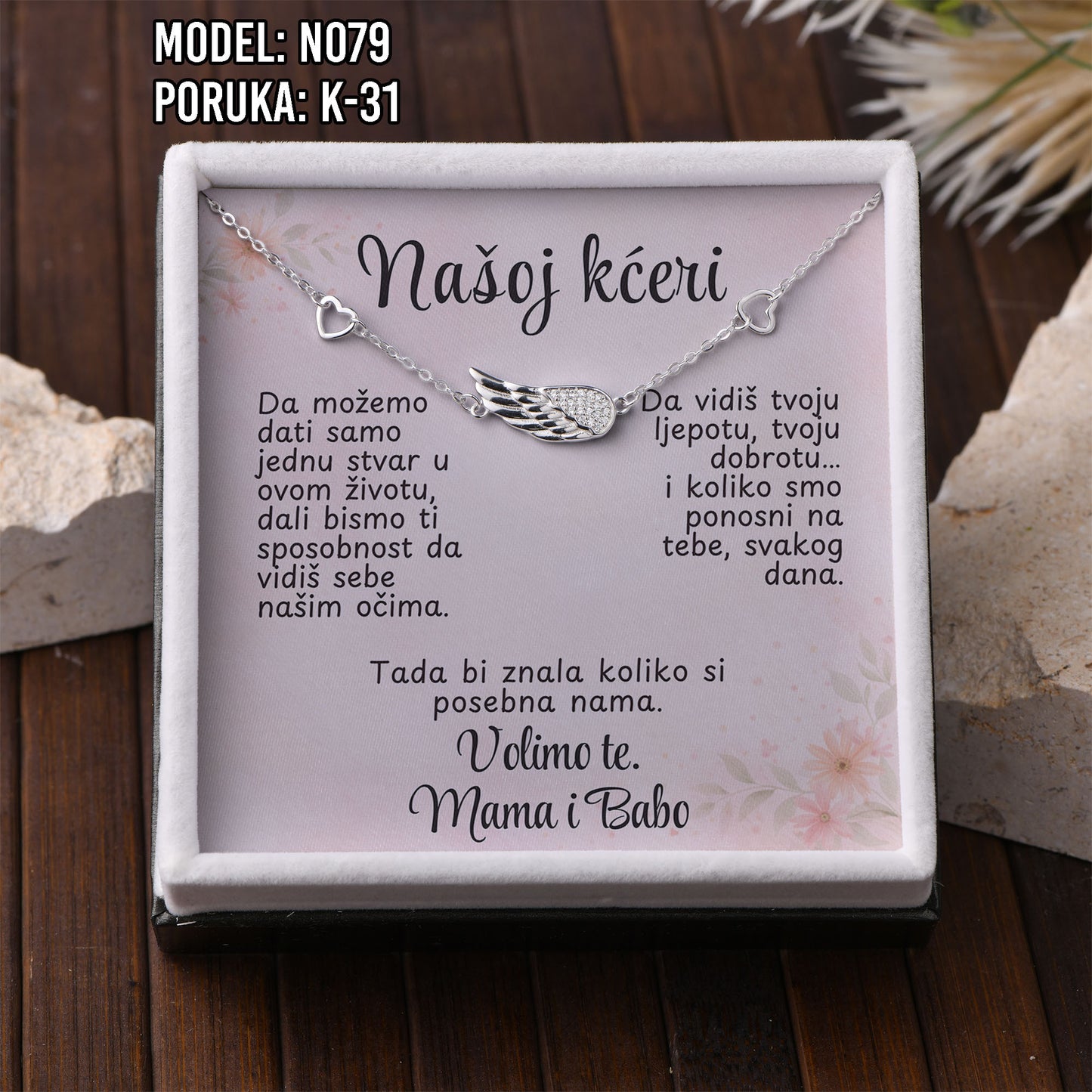 Narukvica “Krilo anđela” – Poklon za Kćerku | 925 srebro + poruka