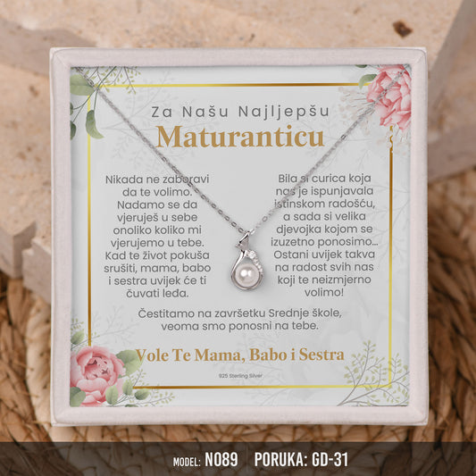 Poklon za maturu za kćerku – biserna ogrlica od 925 srebra sa posvetom