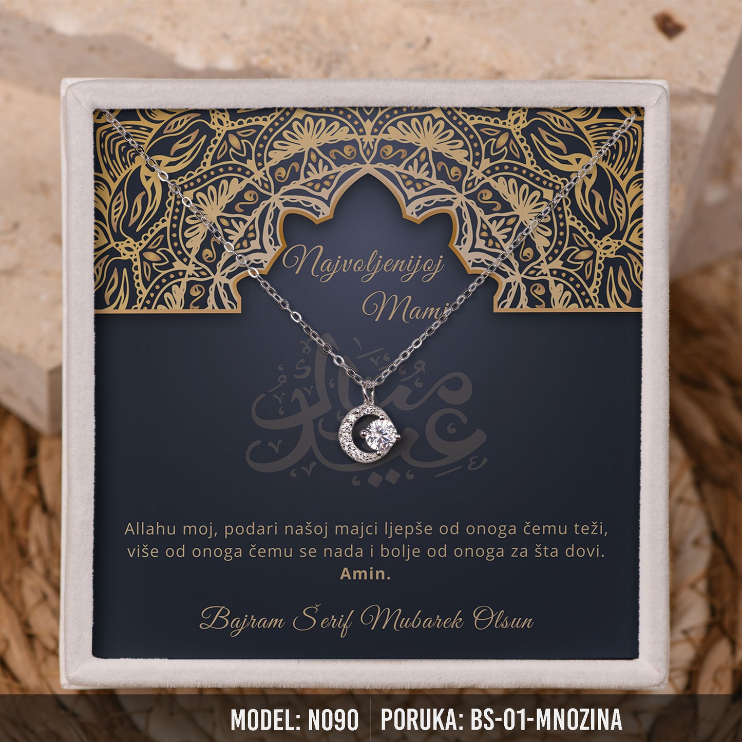 Ogrlica Polumjesec za Majku | Bajramski Poklon sa Porukom – 925 srebro
