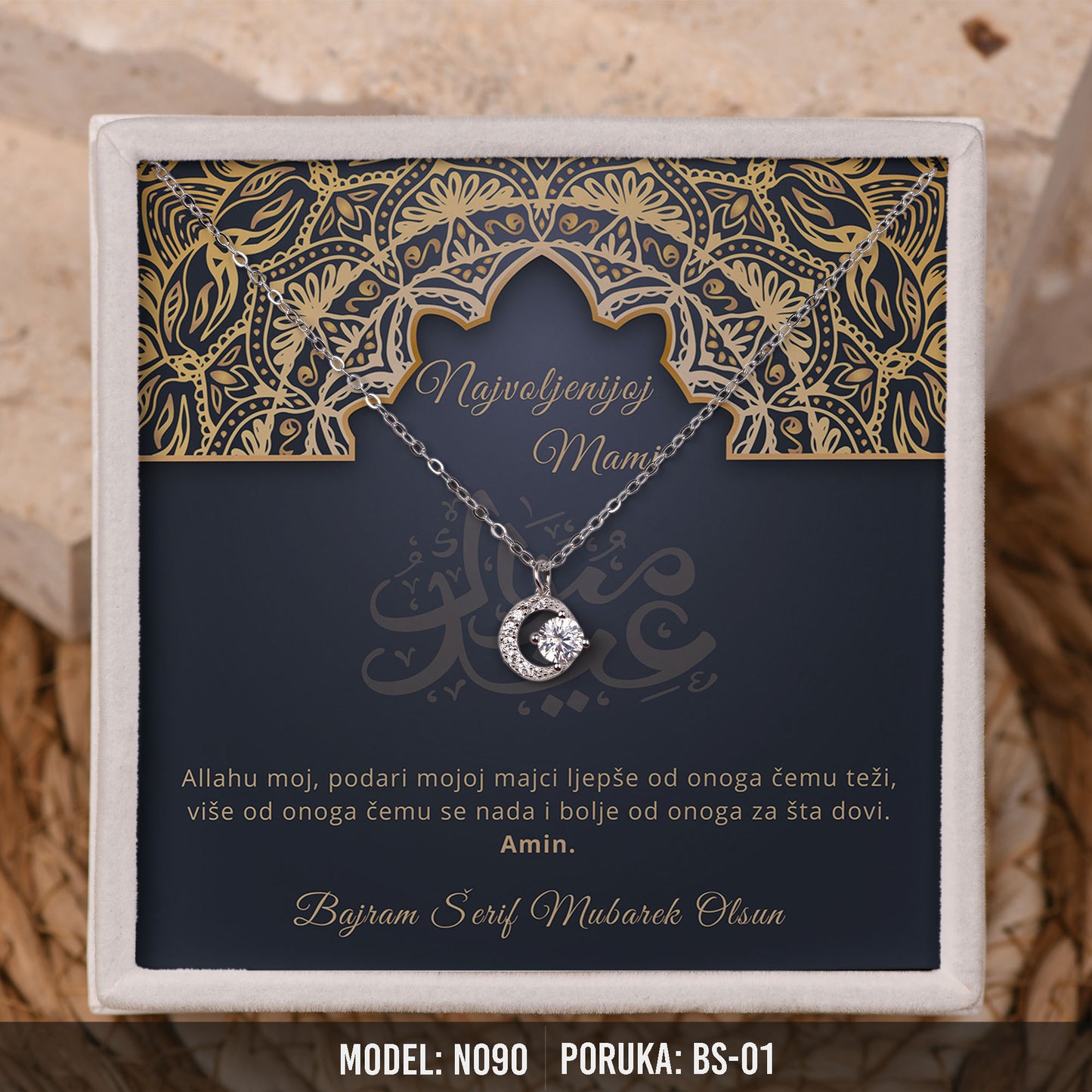 Ogrlica Polumjesec za Majku | Bajramski Poklon sa Porukom – 925 srebro