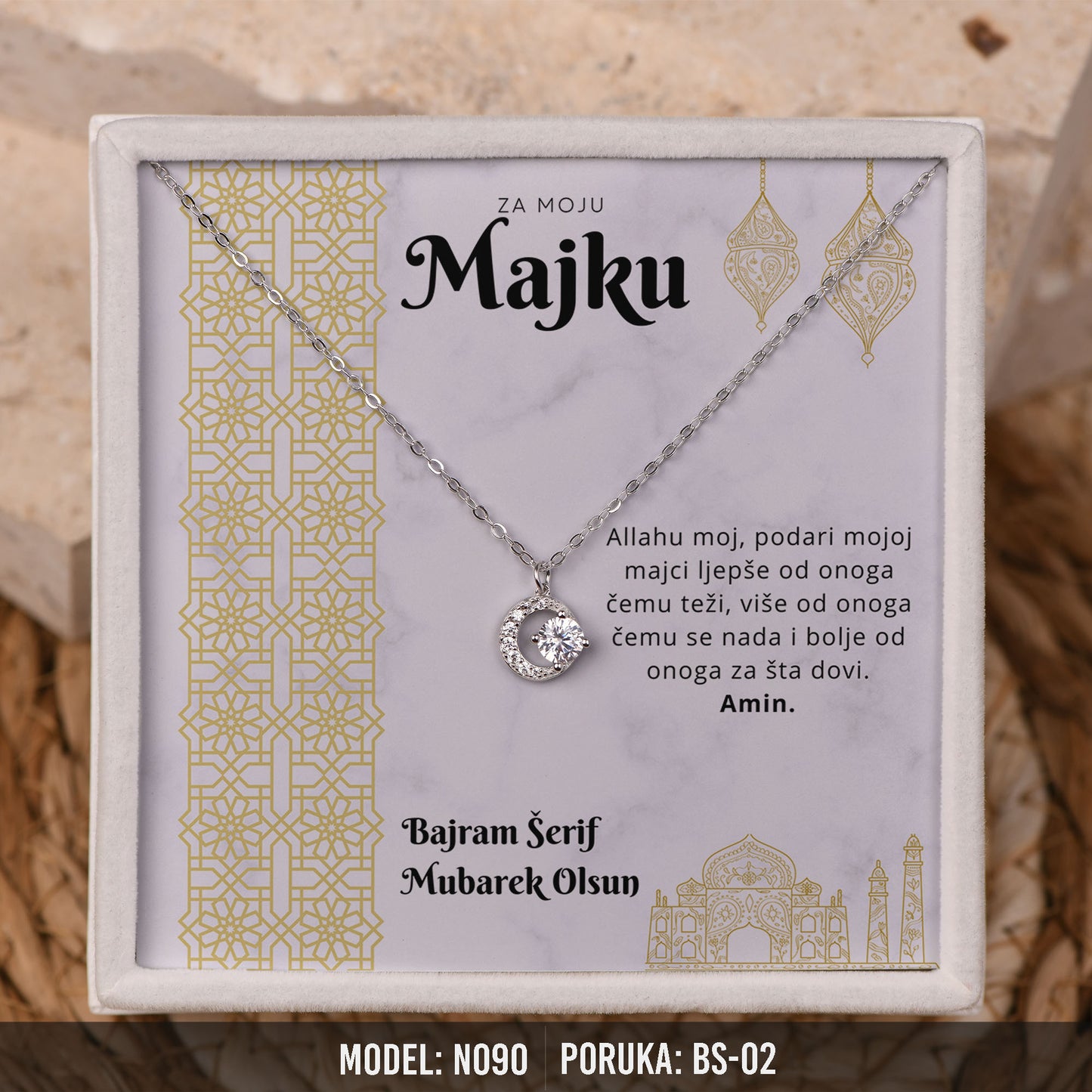 Ogrlica Polumjesec za Majku | Bajramski Poklon sa Porukom – 925 srebro