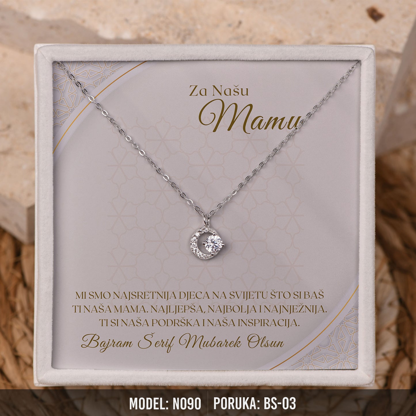 Ogrlica Polumjesec za Majku | Bajramski Poklon sa Porukom – 925 srebro