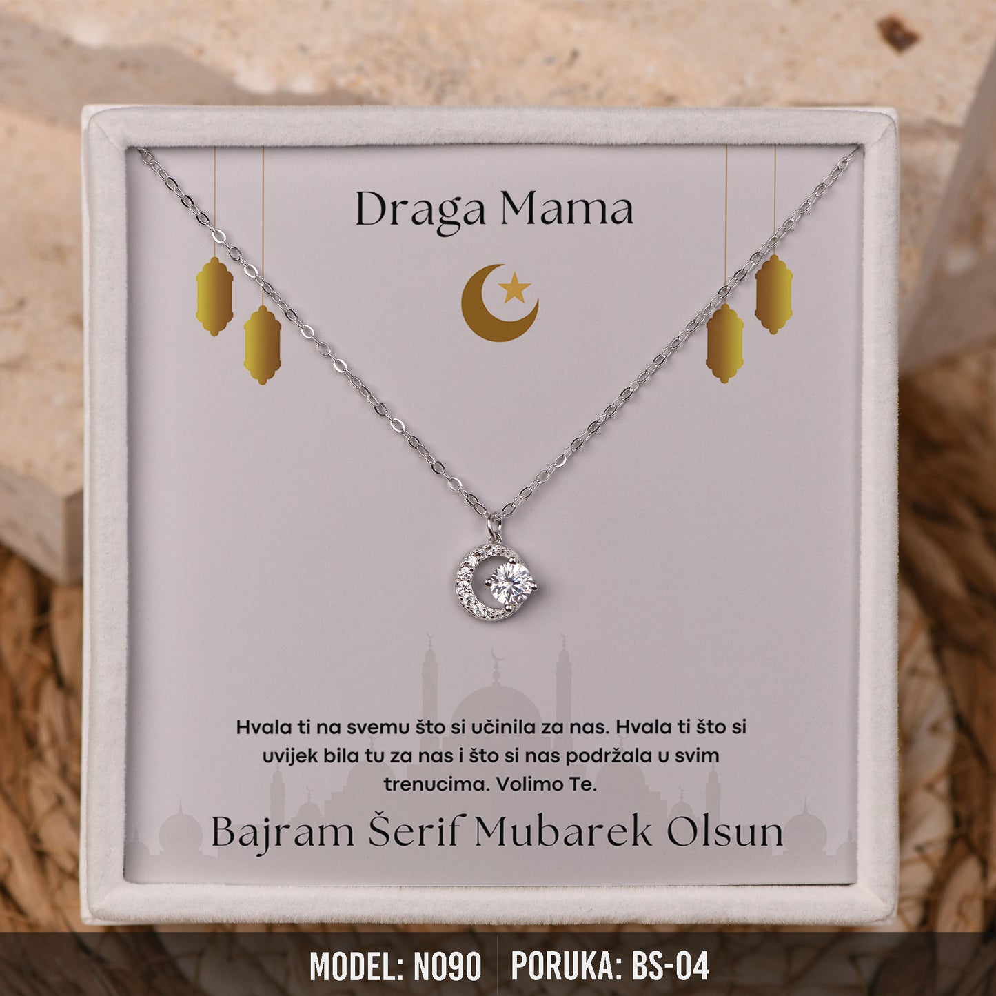 Ogrlica Polumjesec za Majku | Bajramski Poklon sa Porukom – 925 srebro