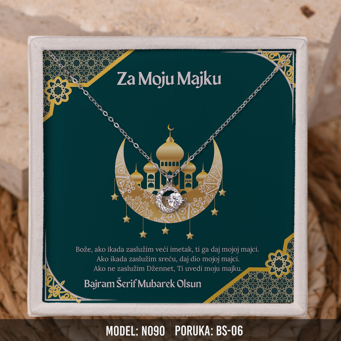 Ogrlica Polumjesec za Majku | Bajramski Poklon sa Porukom – 925 srebro