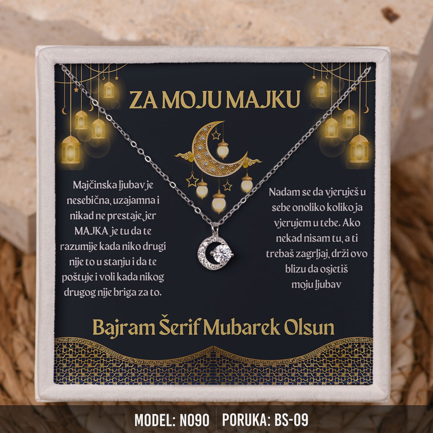 Ogrlica Polumjesec za Majku | Bajramski Poklon sa Porukom – 925 srebro