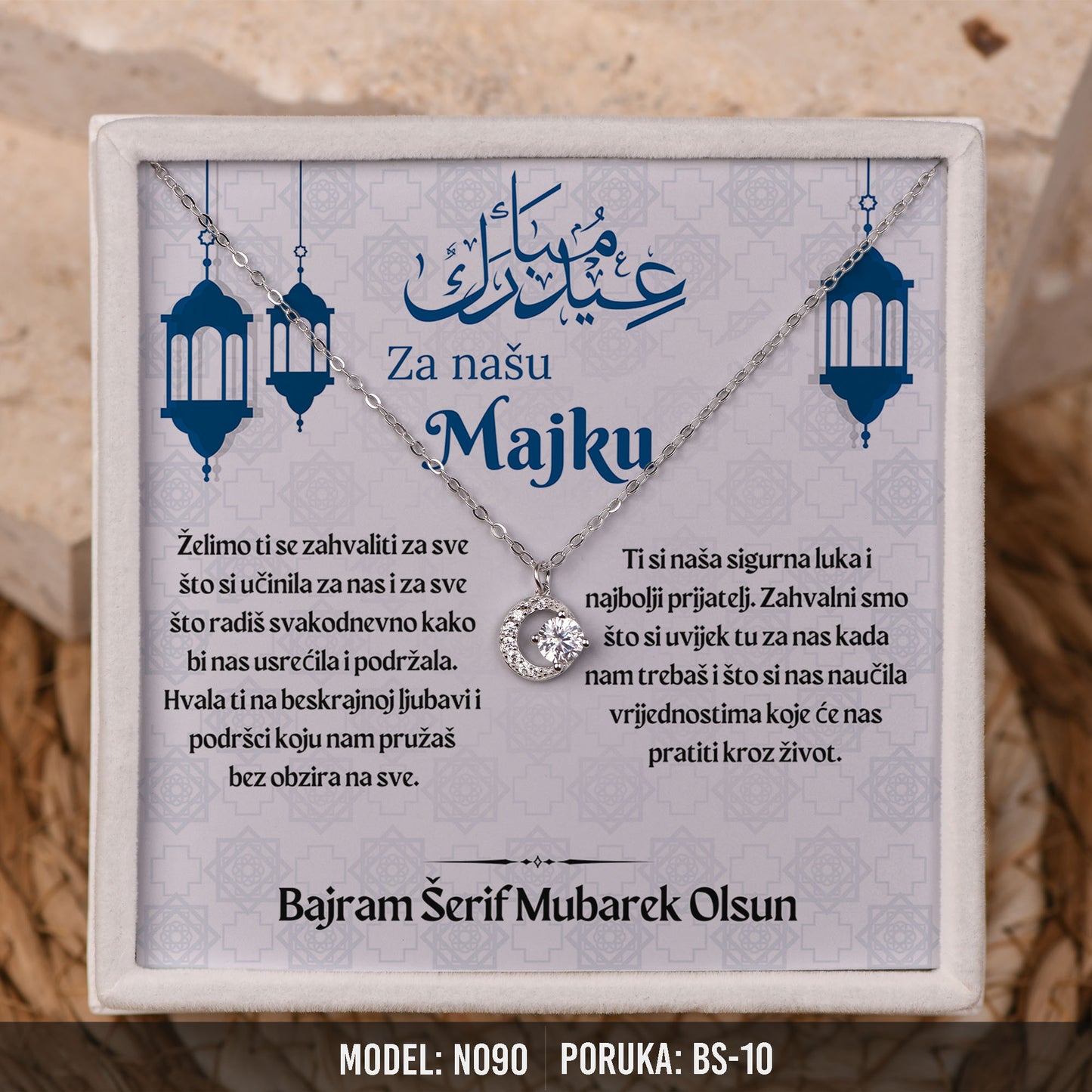 Ogrlica Polumjesec za Majku | Bajramski Poklon sa Porukom – 925 srebro